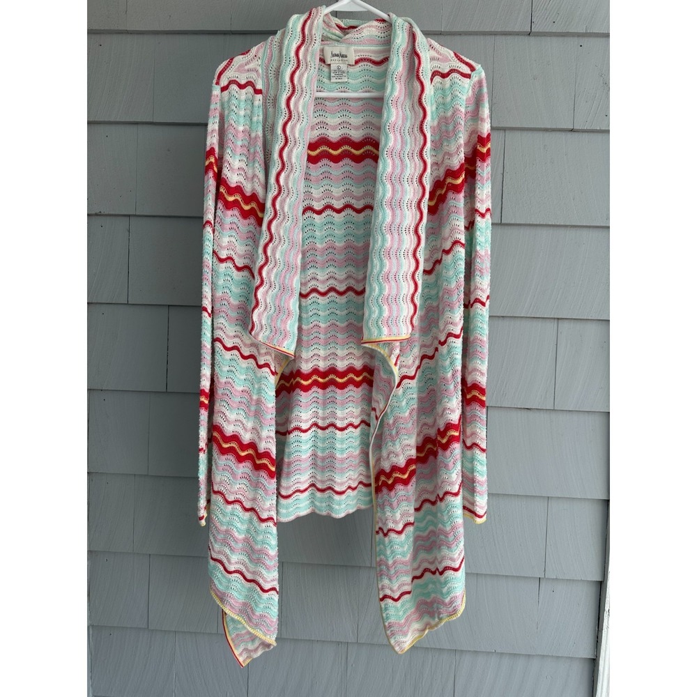 Neiman Marcus Exclusive Cotton Open Front Waterfall Cardigan L Pointelle Knit